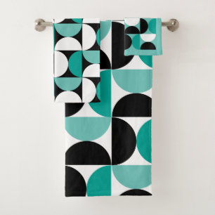 Mid-Century Modern Black white and mint     Bath Towel Set