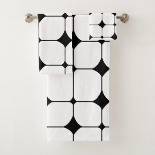 Mid Century Modern Black White Geometric Pattern Bath Towel Set