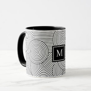 Mid Century Modern Black White Monogrammed Initial Mug