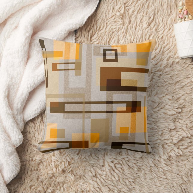 Mid Century Modern Blocks, Tan, Brown, Apricot  Cushion (Blanket)