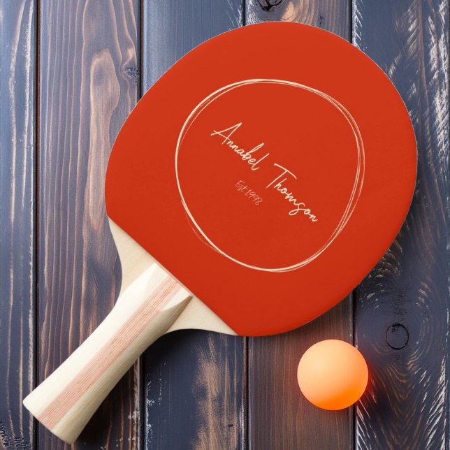 Mid-Century Modern Blood Orange with Name  Ping Pong Paddle (Creator Uploaded)