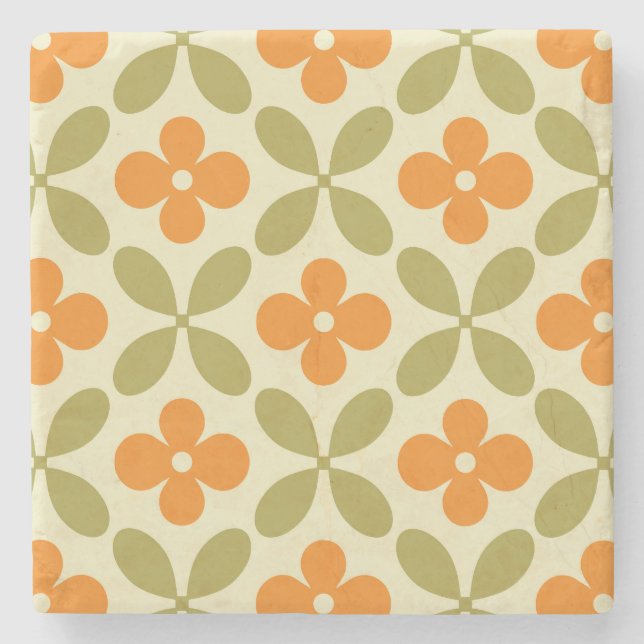 Mid‑Century Modern Blossoms Stone Coaster (Front)