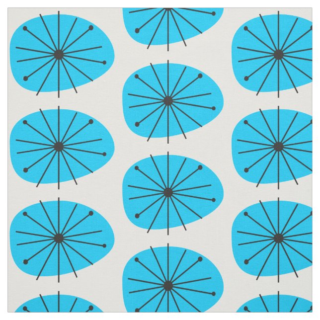 Mid Century Modern Blue Blast Starburst Print Fabric (Swatch)