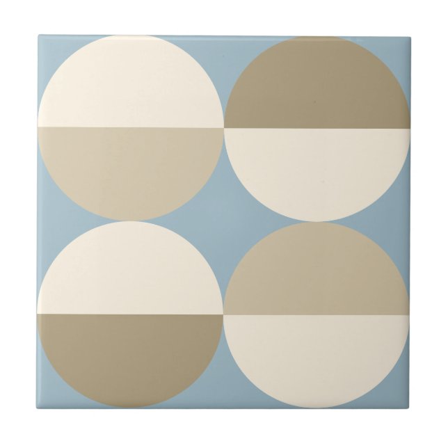 Mid Century Modern Blue circles geometric pattern Tile (Front)