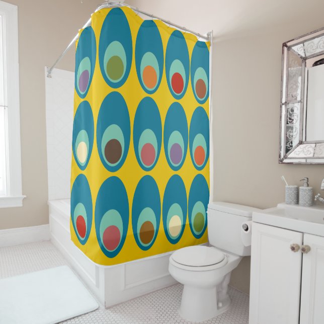 Mid-Century Modern Blue Eggs  Shower Curtain (In Situ)