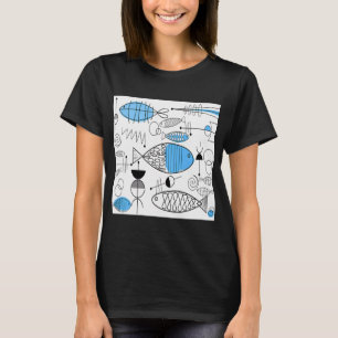 Mid-Century Modern Blue Fish T-Shirt