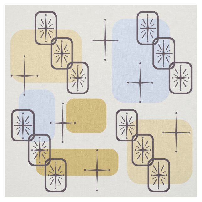 Mid Century Modern Blue Gold Fabric (Swatch)