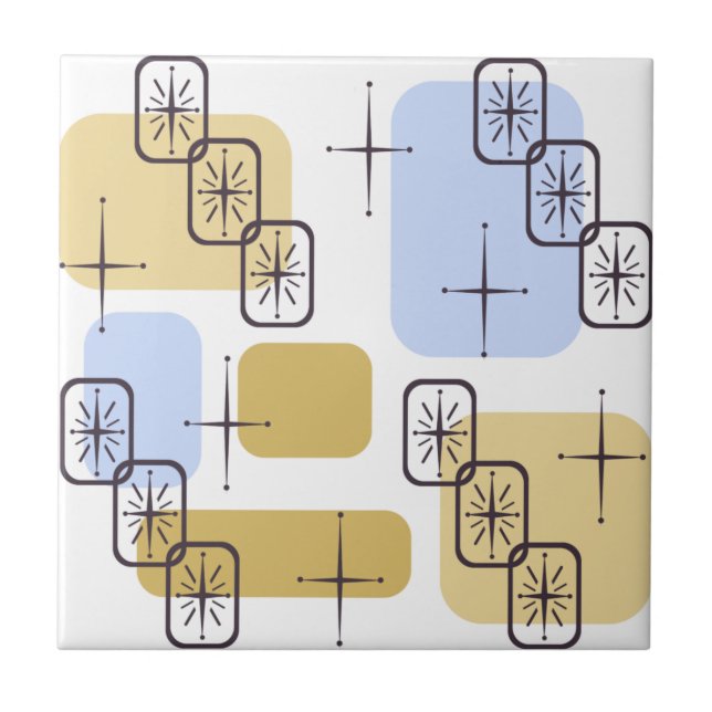 Mid Century Modern Blue Gold Tile (Front)