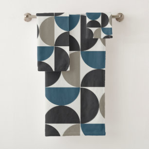 Mid-Century Modern Blue Gray Gunmetal  Towel