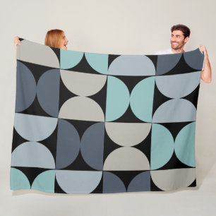 Mid-Century Modern blue green and grey Fleece Blanket
