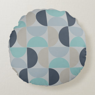 Mid-Century Modern blue green and grey Round Cushion