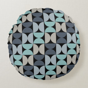 Mid-Century Modern blue green and grey Round Cushion