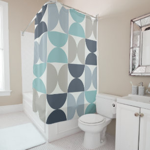 Mid-Century Modern blue green and grey    Shower Curtain