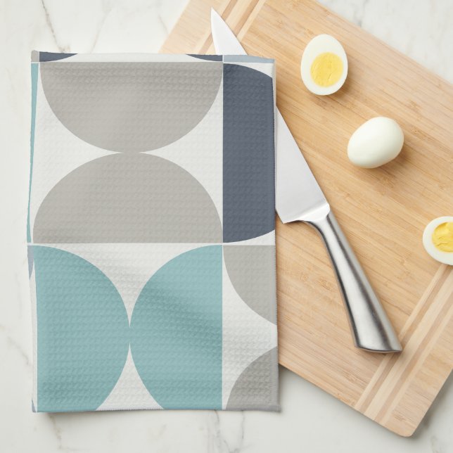 Mid-Century Modern blue green and grey    Tea Towel (Quarter Fold)