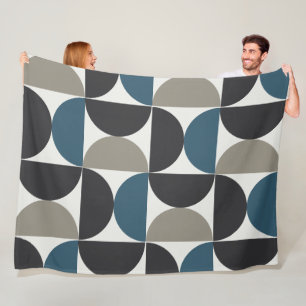 Mid-Century Modern Blue Grey Gunmetal    Fleece Blanket