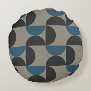 Mid-Century Modern Blue Grey Gunmetal Round Cushion