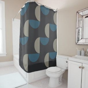 Mid-Century Modern Blue Grey Gunmetal Shower Curtain
