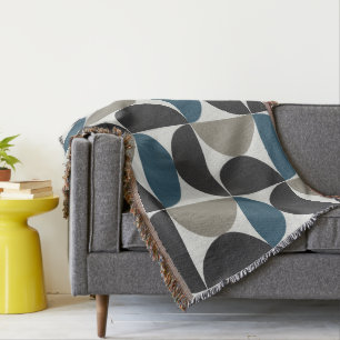 Mid-Century Modern Blue Grey Gunmetal Throw Blanket