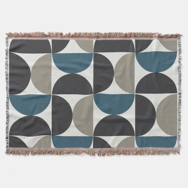 Mid-Century Modern Blue Grey Gunmetal   Throw Blanket (Front)
