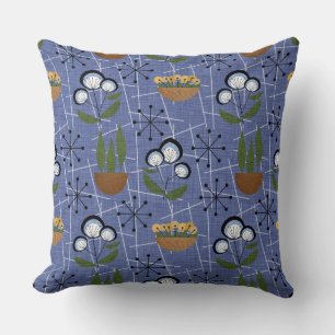 Mid-Century Modern Blue Household Plants Cushion