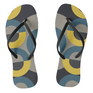 Mid-Century Modern Blue yellow Gunmetal Flip Flops