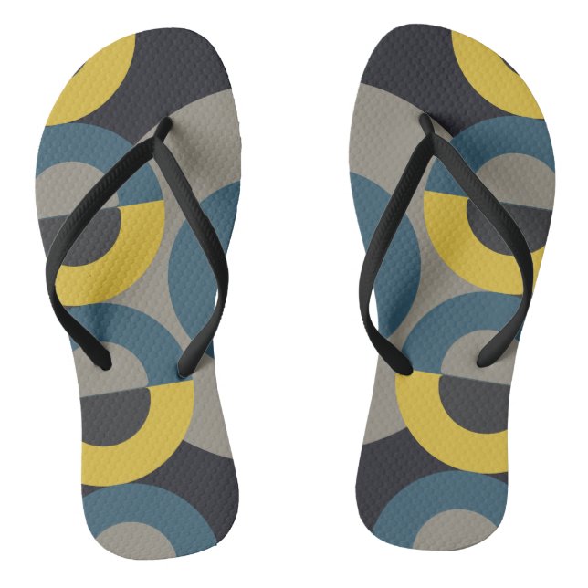 Mid-Century Modern Blue yellow Gunmetal   Flip Flops (Footbed)