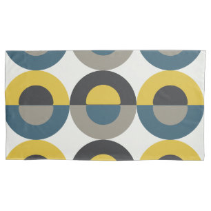 Mid-Century Modern Blue yellow Gunmetal   Pillowcase
