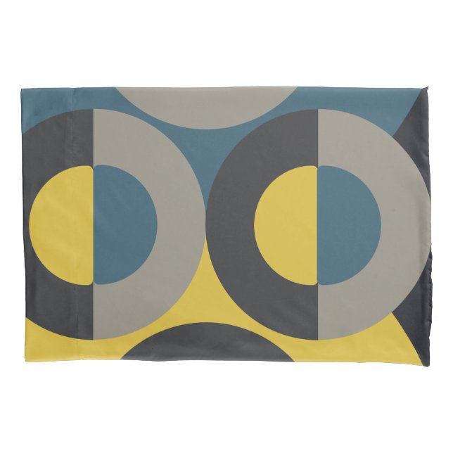 Mid-Century Modern Blue yellow Gunmetal     Pillowcase (Front)
