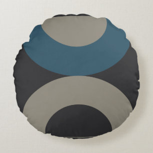Mid-Century Modern Blue yellow Gunmetal Round Cushion