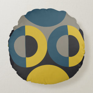 Mid-Century Modern Blue yellow Gunmetal    Round Cushion