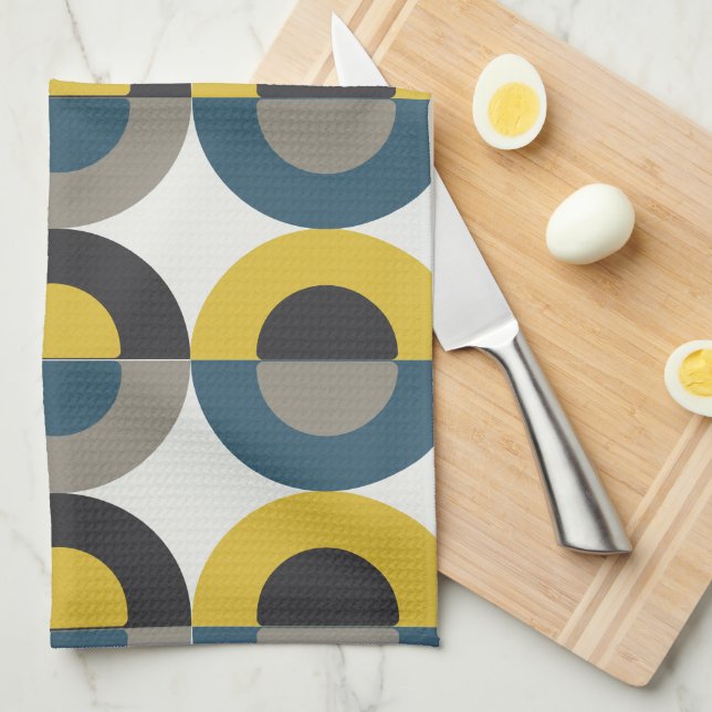 Mid-Century Modern Blue yellow Gunmetal    Tea Towel (Quarter Fold)