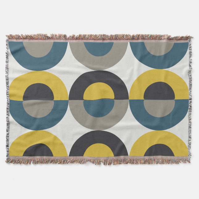 Mid-Century Modern Blue yellow Gunmetal      Throw Blanket (Front)