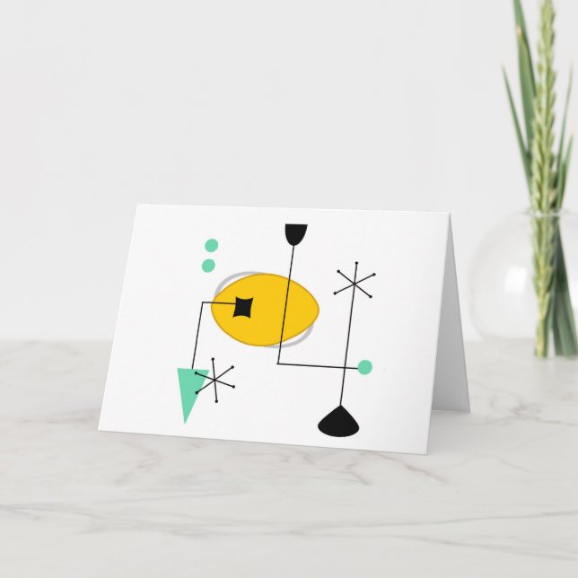 mid century modern blue yellow simple retro card (Front)