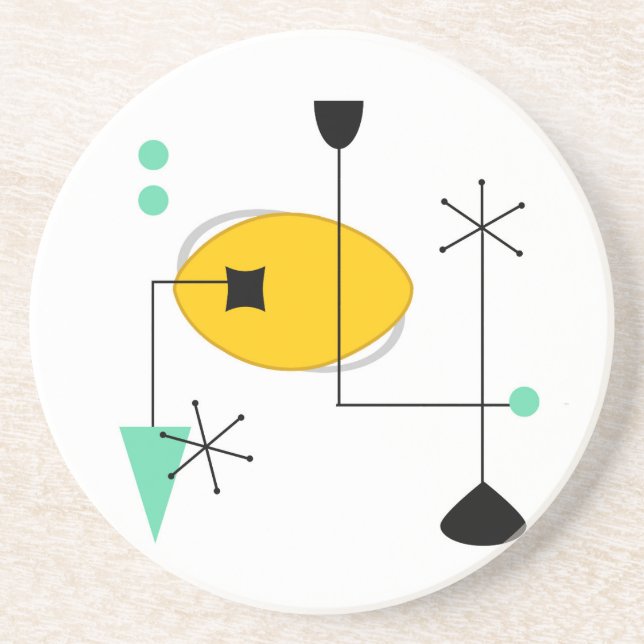 mid century modern blue yellow simple retro coaster (Front)