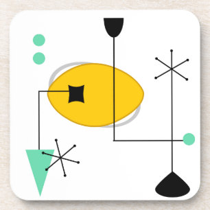 mid century modern blue yellow simple retro coaster