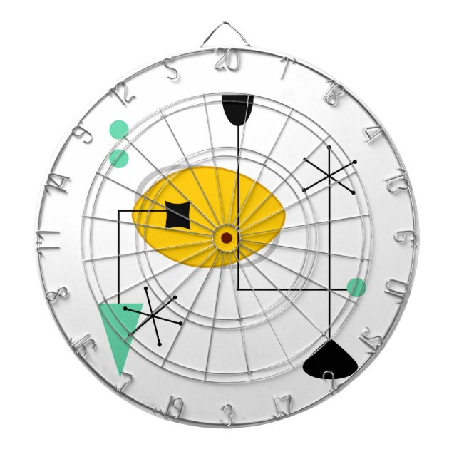 mid century modern blue yellow simple retro dartboard (Front)