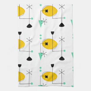 mid century modern blue yellow simple retro tea towel