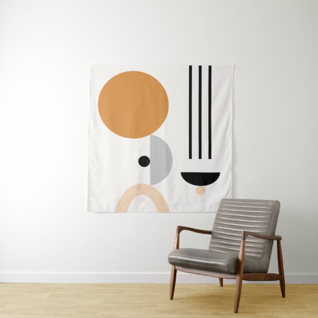 Mid-Century Modern Boho Abstract Geometric Tapestry (In Situ)