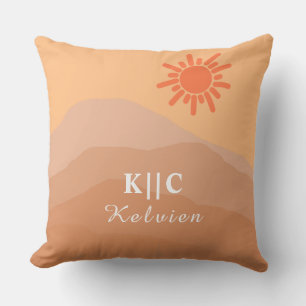 mid century modern boho retro abstract mountain cushion