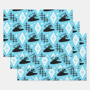 Mid Century Modern Boomerang Pattern Wrapping Paper Sheet