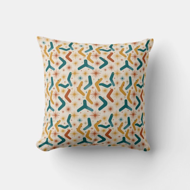 Mid-Century Modern Boomerang & Starburst Retro Cushion (Front)