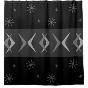 Mid Century Modern Boomerangs Black Shower Curtain