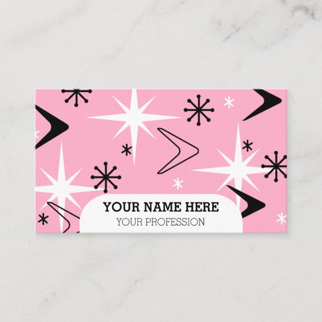 Mid Century Modern Boomerangs Pink Business Card (Front)