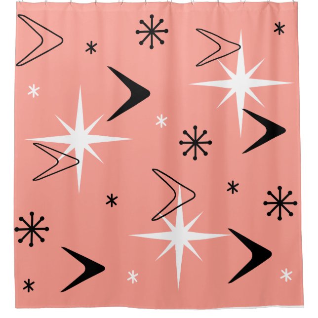 Mid Century Modern Boomerangs Salmon Pink Shower Curtain (Front)