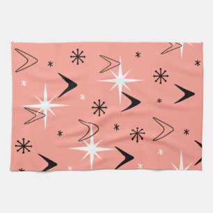Mid Century Modern Boomerangs Salmon Pink Tea Towel