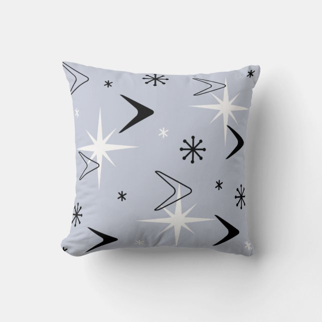 Mid Century Modern Boomerangs Silver Blue Cushion (Front)