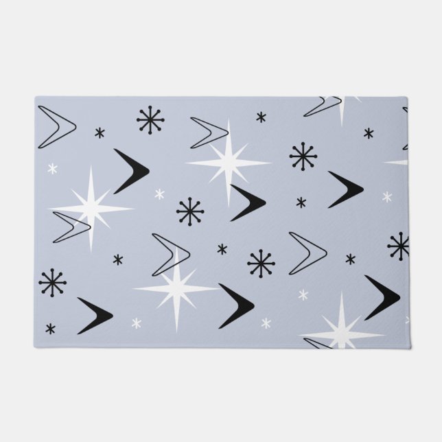 Mid Century Modern Boomerangs Silver Blue Doormat (Front)