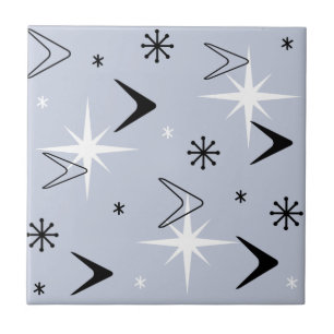 Mid Century Modern Boomerangs Silver Blue Tile