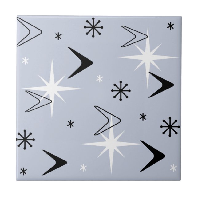 Mid Century Modern Boomerangs Silver Blue Tile (Front)