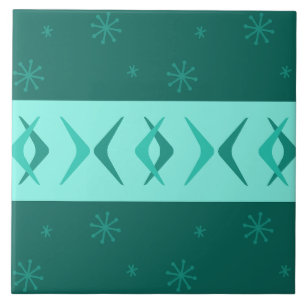 Mid Century Modern Boomerangs Teal Tile